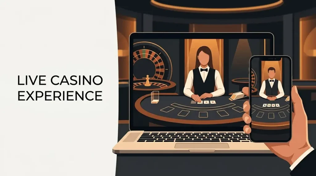 An online live-dealer table on a device