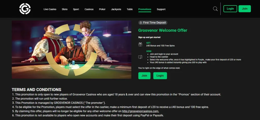 Grosvenor welcome offer terms page