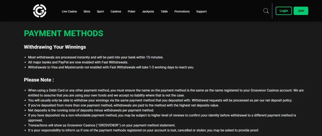 Payment processing and withdrawal methods